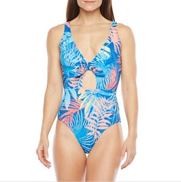Tropical Blue and Pink One-Piece Swimsuit - Picture 2 of 7